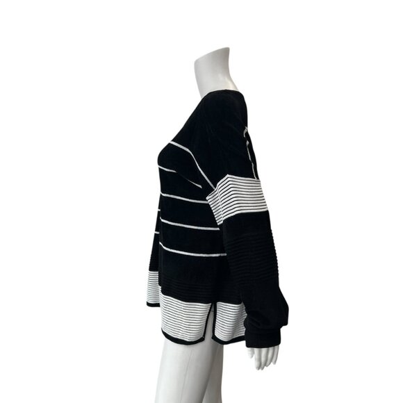 St. John Black White Striped Pullover Jumper Sweater size XL - Picture 7 of 10